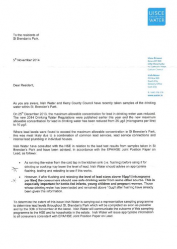 Letter from IW to residents Brendans Park