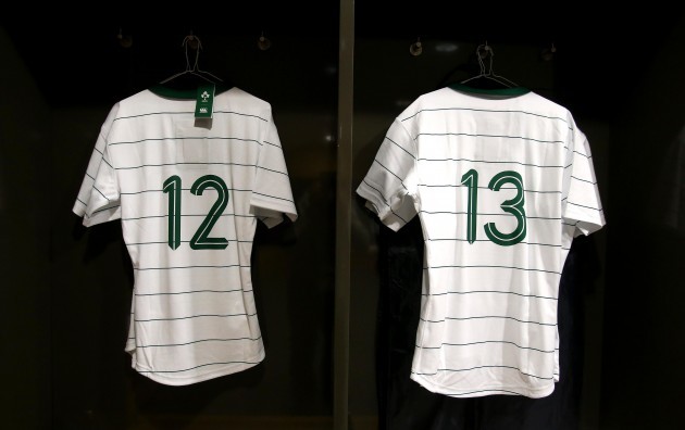 General view of Robbie Henshaw's and Jared Payne's jerseys in the changing room