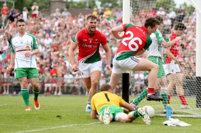 Cillian O'Connor celebrates with Aidan O'Shea