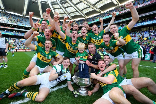 Kerry players celebrate with the Sam Maguire cup