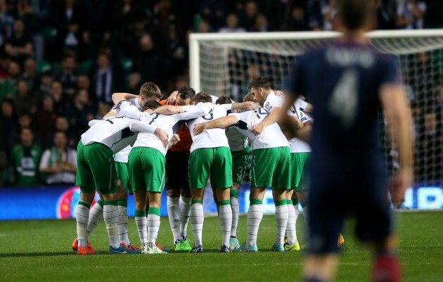 The Ireland team huddle