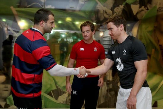 Eoin Reddan and David Kacharavawith JP Doyle during the coin toss