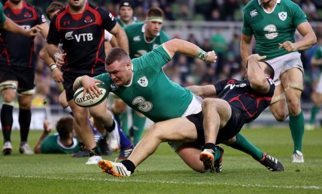 Dave Kilcoyne scores his sides first try despite David Kacharava