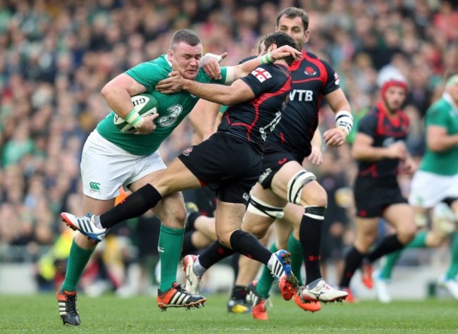 Dave Kilcoyne charges at the Georgian defensive line