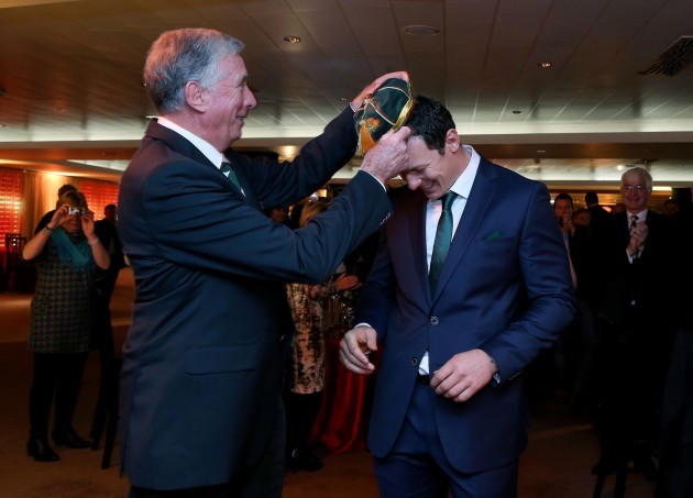 IRFU president Louis Magee presents Robin Copeland with his 1st cap