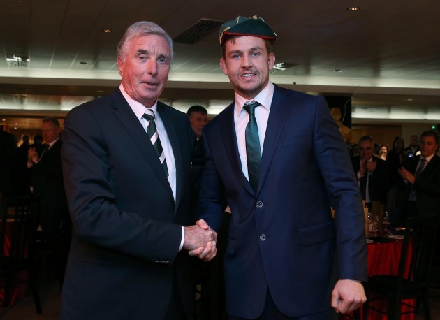 IRFU president Louis Magee presents Dave Foley with his 1st cap