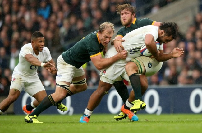 Schalk Burger and Duane Vermeulen tackle Billy Vunipola