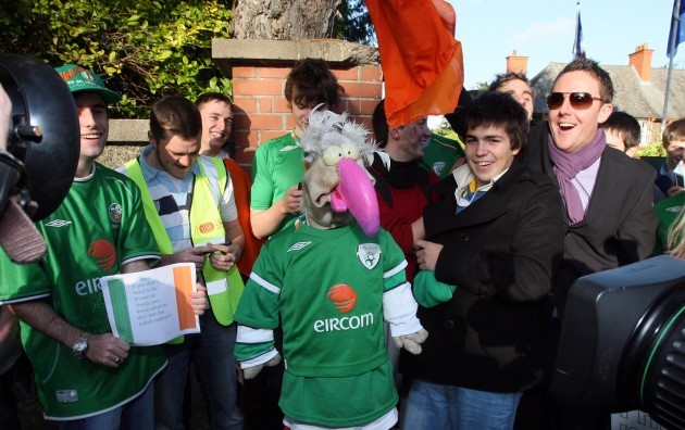 Dustin The Turkey joins fans protesting outside French embassy