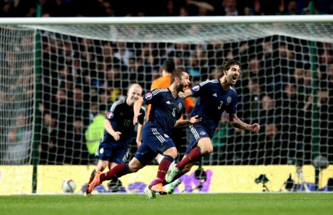 Shaun Maloney celebrates with Charlie Mulgrew after scoring his side's first goal