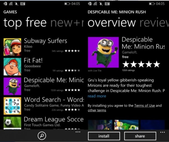 Windows Phone app store