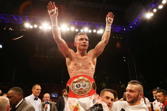 Carl Frampton celebrates winning