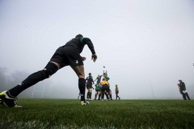 Sean Cronin throws into a line-out during the training