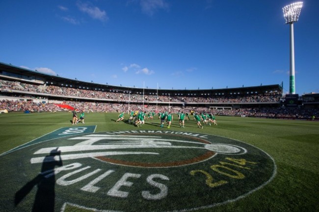 Ireland team warm up before the start of the game