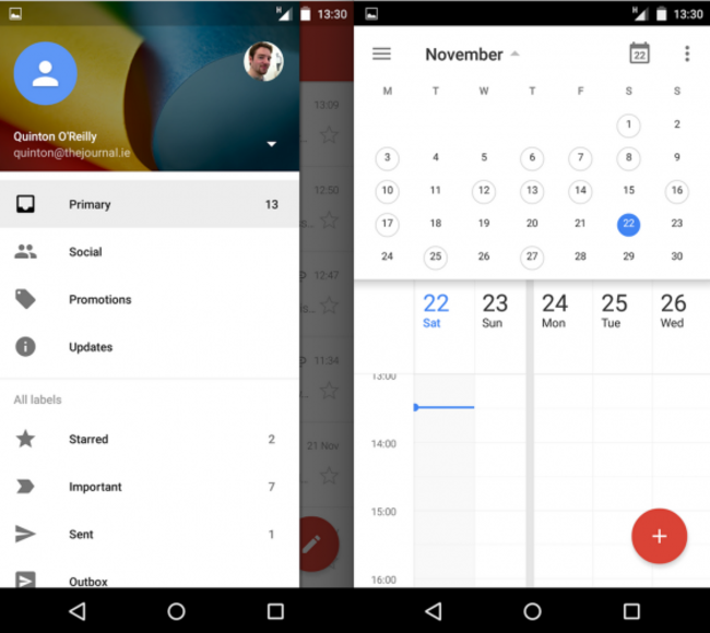 Lollipop Gmail + Calendar