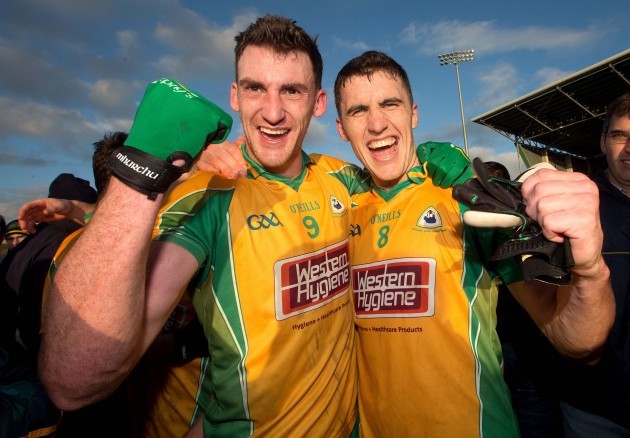 Ronan Steede and Daithi Burke celebrate after the game