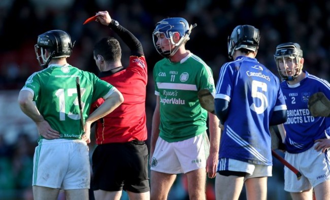 Gavin O'Mahony is sent off by Fergal Horgan