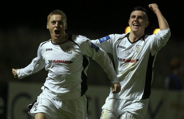 Philip Gorman celebrates scoring the first goal of the game with Enda Curran