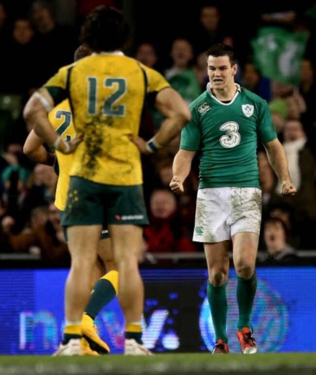 Jonathan Sexton celebrates a late turnover