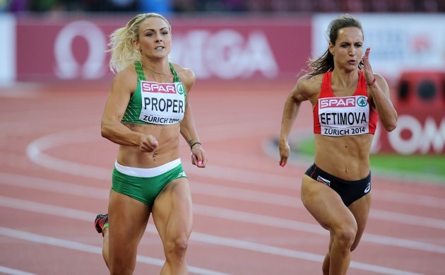 Ireland's Kelly Proper running in the semi-finals of the Women's 200m alongside Bulgaria's Inna Eftimova