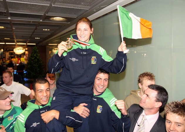 Katie Taylor arrives home