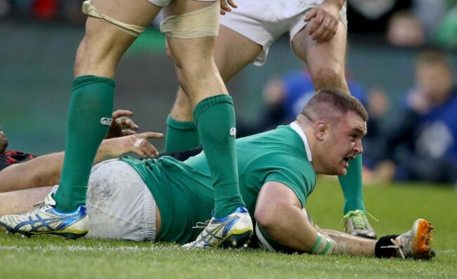 Dave Kilcoyne celebrates his try