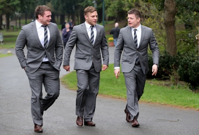 Jack McGrath, Ian Madigan and Brian O'Driscoll arrive