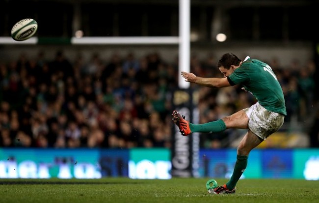 Jonathan Sexton kicks a second half penalty