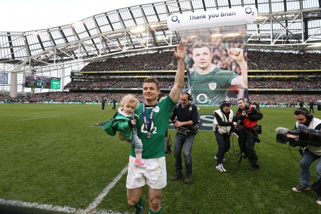 Brian OÕDriscoll with daughter Sadie at the end of the match