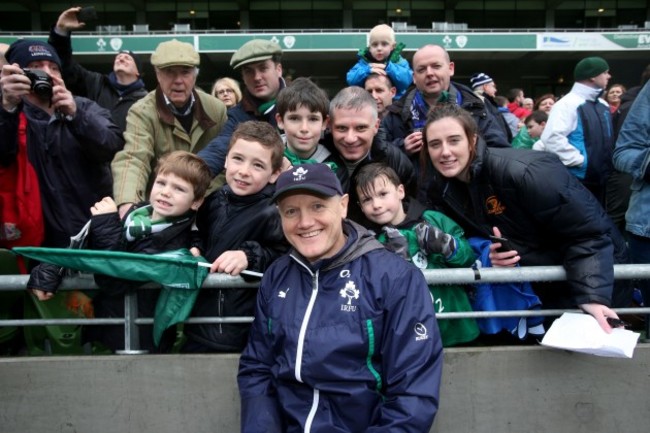 Joe Schmidt poses for a photo with some fans