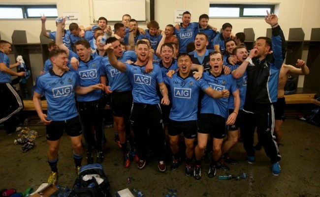 The Dublin team celebrate winning after the game