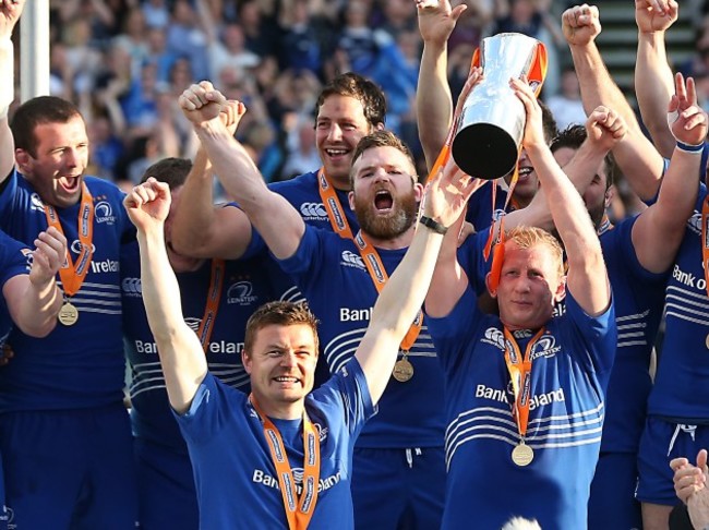 Brian O'Driscoll and Leo Cullen lift the RaboDirect PRO12 Trophy