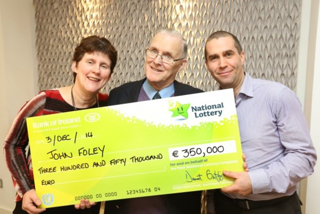 John Foley 77 from Williamstown Co Galway collected a cheque for €350000 at National Lottery offices in Dublin today 002(1)