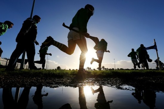 Ballyhale Shamrocks players run out for their warm up