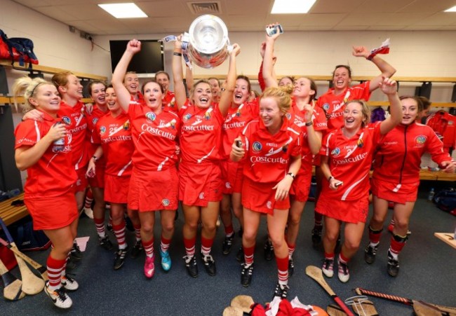 Anna Geary and the Cork players celebrate