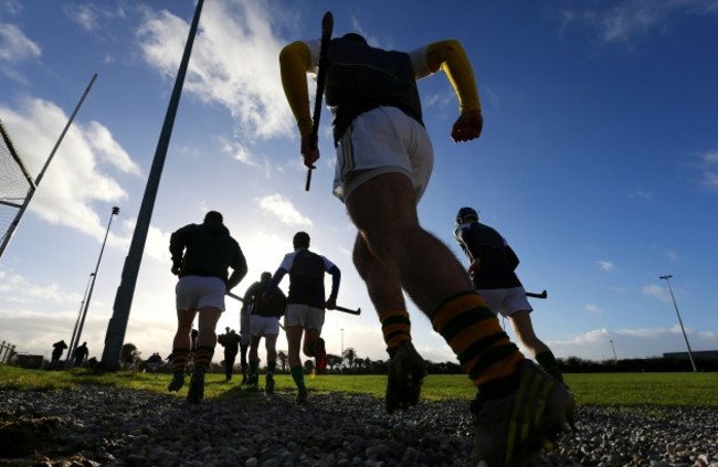 Kilcormac/Killoughey players run out for their warm up