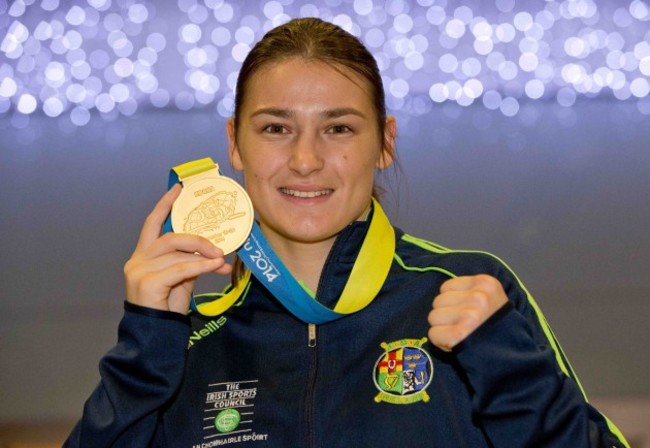 Katie Taylor in Dublin Airport after winning a fifth lightweight title at the AIBA World Women&Otilde;s Elite Championships