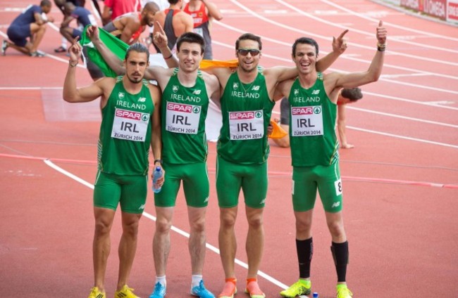 Richard Morrissey, Mark English, Brian Gregan and Thomas Barr celebrate setting a new National Record