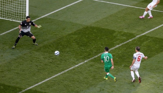 Robbie Keane scores the first goal