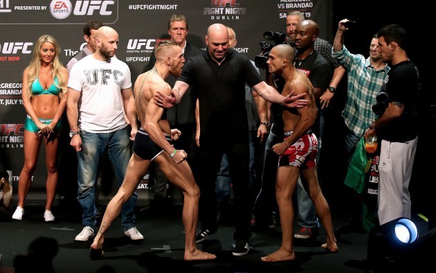 President of the UFC Dana White separates Conor McGregor and Diego Brando 18/7/2014