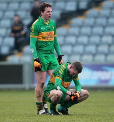 Pascal Kellaghan and Anton Sullivan dejected in the closing stages