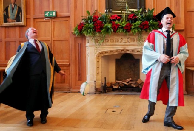 Brian O'Driscoll attends a photocall with Vice Chancellor Paddy Johnston after the ceremony