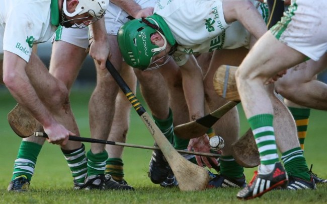 General view of players battling for a loose ball