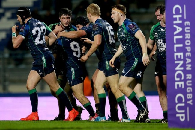 Caolin Blade celebrates scoring his side's second try