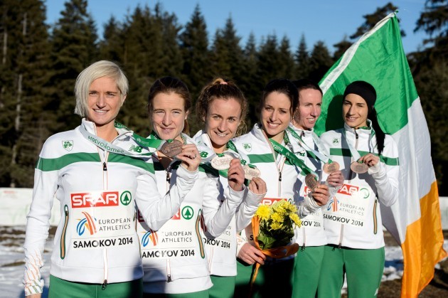 The Ireland Senior Women team celebrate with their bronze medals