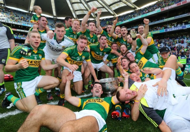 Kerry players celebrate with the Sam Maguire cup