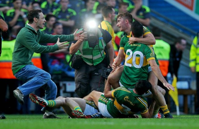 Kerry's James O'Donoghue, Bryan Sheehan and Aidan O'Mahony celebrate at the final whistle