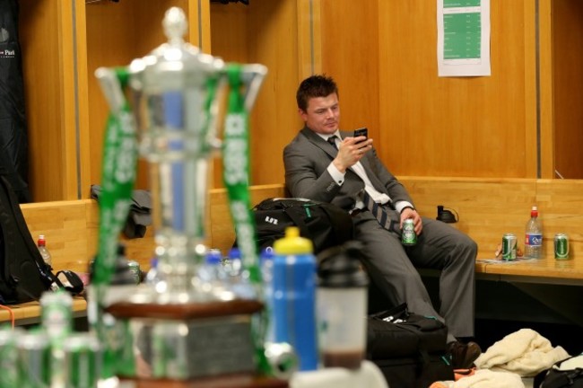 Brian O'Driscoll in the changing room after winning the RBS 6 Nations Championship