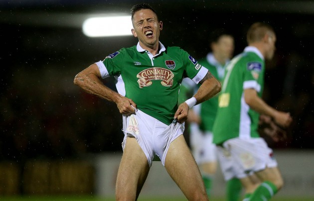 Billy Dennehy reacts after missing a goal chance