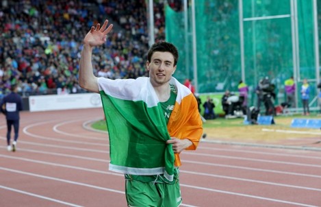 Ireland's Mark English celebrates winning bronze in the Men's 800m Final