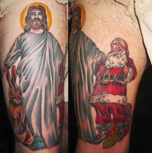 Jesus-Easter-Bunny-Santa-Claus-Tattoo-Design
